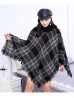 Loose Neck Poncho W/ Big Plaid